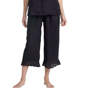 Flax Linen Pants Size S Ruffled Bloomers Capris Black Lagenlook Cottagecore